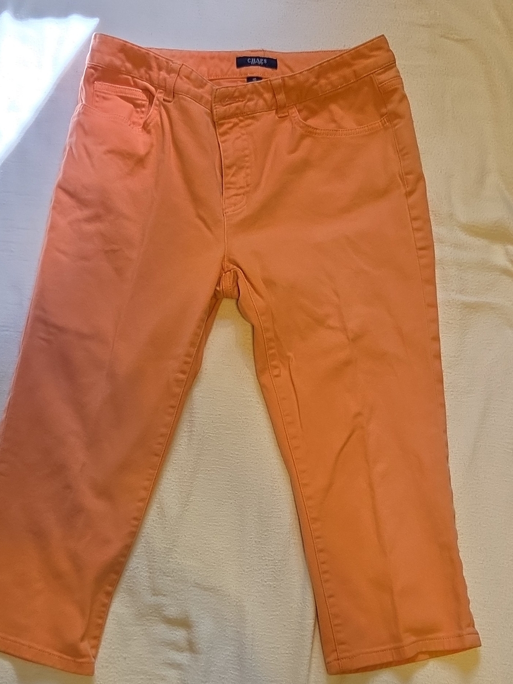 Chaps Women's Coral Solid Capri Pants Cotton Elastane Flat Front Button Zip